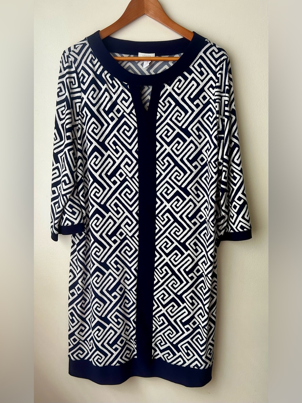 Chico's Navy and White Geometric Shift Dress